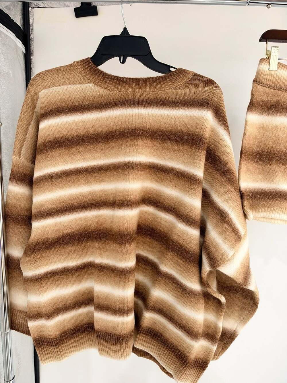 Sweater And Shorts Set Brown Striped Knit Set